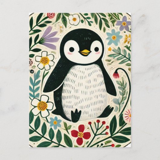Wildflower Penguin Lovers Illustration             ポストカード (正面)