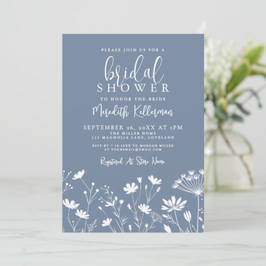 Wildflower Periwinkle Bridal Shower 招待状 (スタンド正面)