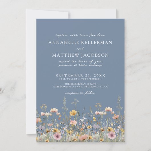 Wildflower Periwinkle Floral Wedding 招待状 (正面)