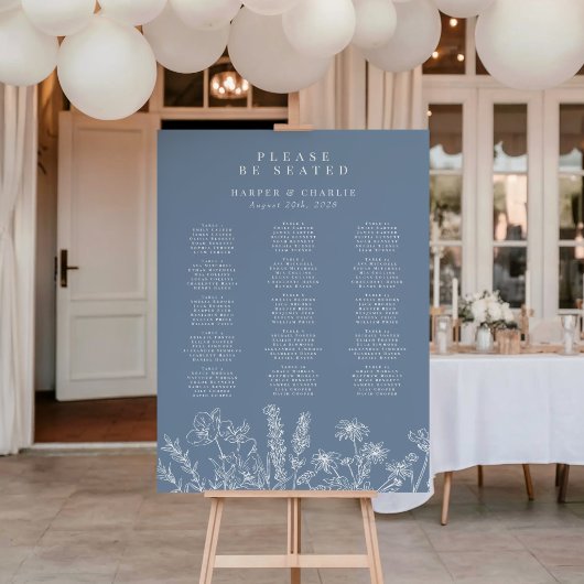 Wildflower Periwinkle Wedding Seating Sign ポスター