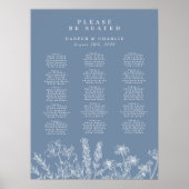 Wildflower Periwinkle Wedding Seating Sign ポスター (正面)