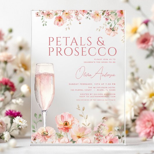 Wildflower Petals & Prosecco Blush ブライダルシャワー アクリル招待状