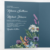 Wildflower Photo All in One Dusty Blue Wedding 三つ折り招待状 (内部最初)