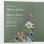 Wildflower Photo All in One Sage Green Wedding 三つ折り招待状 (内部最初)