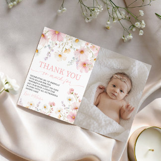 Wildflower Photo Birthday Thank You Card 招待状