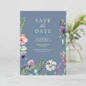 Wildflower Photo QR Code Dusty Blue Wedding セーブザデート (スタンド正面)