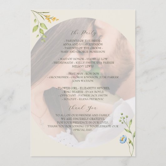 Wildflower Photo Wedding Program プログラム (裏面)