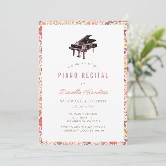 Wildflower Piano White Recital Invitation 招待状 (スタンド正面)