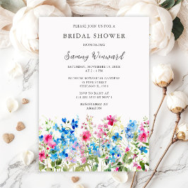 Wildflower Pink and Blue Floral Bridal Shower 招待状