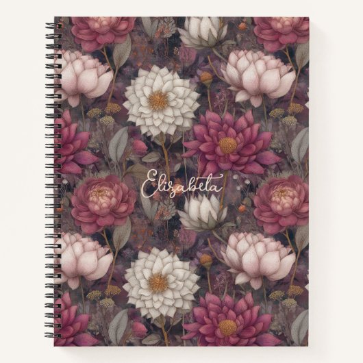 Wildflower Pink and White Garden Personalized  ノートブック (正面)
