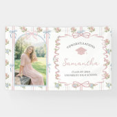 Wildflower Pink Bow 卒業パーティー 横断幕 (横)