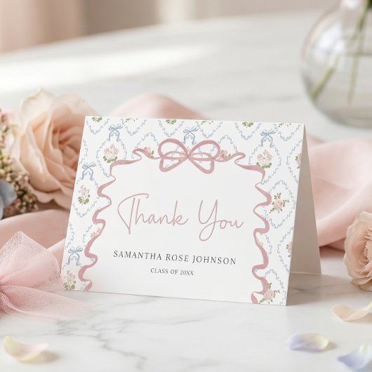 Wildflower Pink Bow Graduation サンキューカード