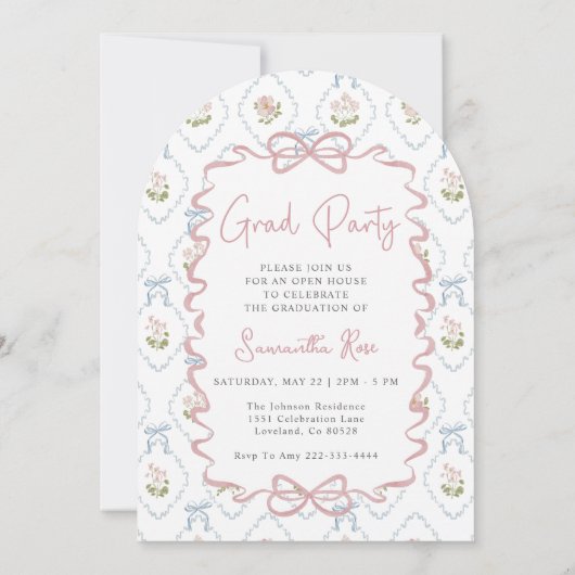Wildflower Pink Bow Graduation 招待状 (裏面)