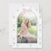Wildflower Pink Bow Graduation 招待状 (正面)