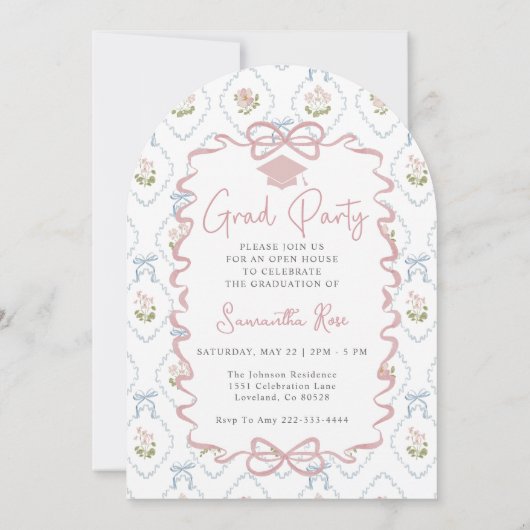 Wildflower Pink Bow Graduation 招待状 (裏面)
