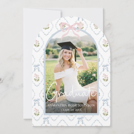 Wildflower Pink Bow Graduation 招待状 (正面)