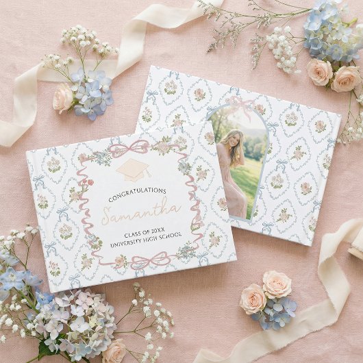 Wildflower Pink Bow Graduation Party  ゲストブック