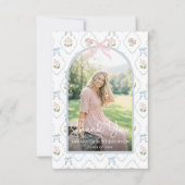 Wildflower Pink Bow Graduation Party サンキューカード (正面)