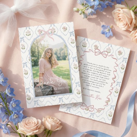 Wildflower Pink Bow Graduation Party サンキューカード