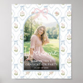 Wildflower Pink Bow Graduation Party Welcome ポスター (正面)