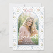 Wildflower Pink Bow Photo Graduation 招待状 (正面)