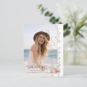 Wildflower Pink Bow Photo Graduation Announcement ポストカード (スタンド正面)