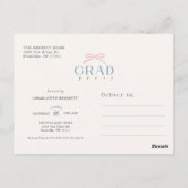 Wildflower Pink Bow Photo Graduation Invitation ポストカード (裏面)