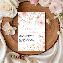 Wildflower Pink Floral Thank You Card 招待状