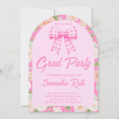 Wildflower Pink Gingham Bow Arch Photo Graduation 招待状 (裏面)
