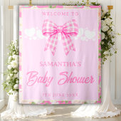 Wildflower Pink Gingham Bow Baby Shower Backdrop タペストリー