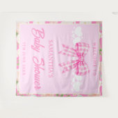 Wildflower Pink Gingham Bow Baby Shower Backdrop タペストリー (正面(横))