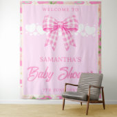 Wildflower Pink Gingham Bow Baby Shower Backdrop タペストリー (インサイチュ)
