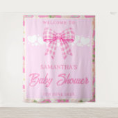 Wildflower Pink Gingham Bow Baby Shower Backdrop タペストリー (正面)