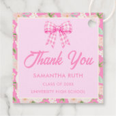 Wildflower Pink Gingham Bow Graduation Party フェイバータグ (裏面)
