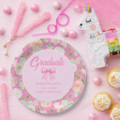 Wildflower Pink Gingham Bow Graduation Party ペーパープレート (パーティー)