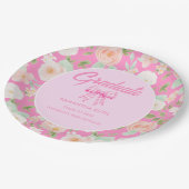 Wildflower Pink Gingham Bow Graduation Party ペーパープレート (アングル)