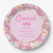 Wildflower Pink Gingham Bow Graduation Party ペーパープレート (正面)