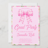 Wildflower Pink Gingham Bow Graduation Party 招待状 (正面)