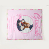 Wildflower Pink Gingham Bow Photo Grad Backdrop タペストリー (正面(横))