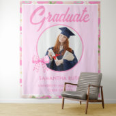 Wildflower Pink Gingham Bow Photo Grad Backdrop タペストリー (インサイチュ)