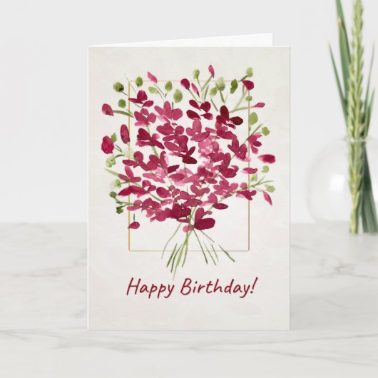 Wildflower Pink Posie | Watercolor Birthday  カード (正面)