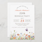 Wildflower Pink Purple Garden Party 22th Birthday 招待状 (正面/裏面)