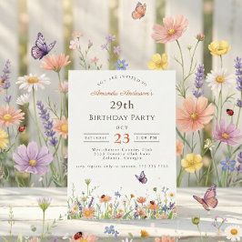 Wildflower Pink Purple Garden Party 29th Birthday 招待状