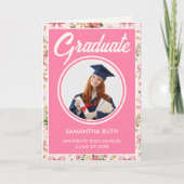 Wildflower Pink Striped Bows & Ribbons Graduation カード (正面)