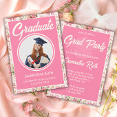 Wildflower Pink Striped Bows & Ribbons Graduation 招待状