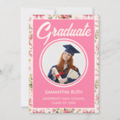 Wildflower Pink Striped Bows & Ribbons Graduation 招待状 (正面)