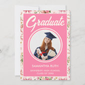 Wildflower Pink Striped Bows & Ribbons Graduation 案内状 (正面)