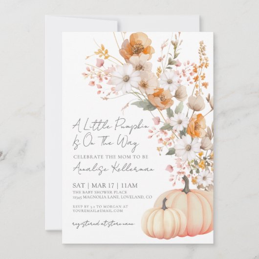 Wildflower Pumpkin Baby Shower 招待状 (正面)