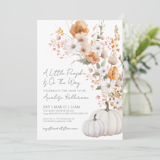 Wildflower Pumpkin Fall Baby Shower 招待状 (スタンド正面)