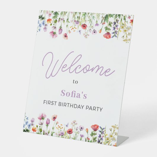 Wildflower Purple 1st Birthday Welcome Pedestal 台座サイン (正面)
